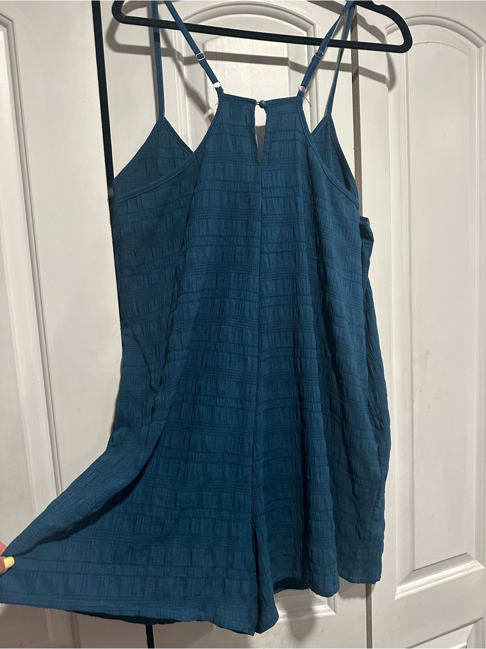 SHEIN Teal Textured Spaghetti-Strap Romper